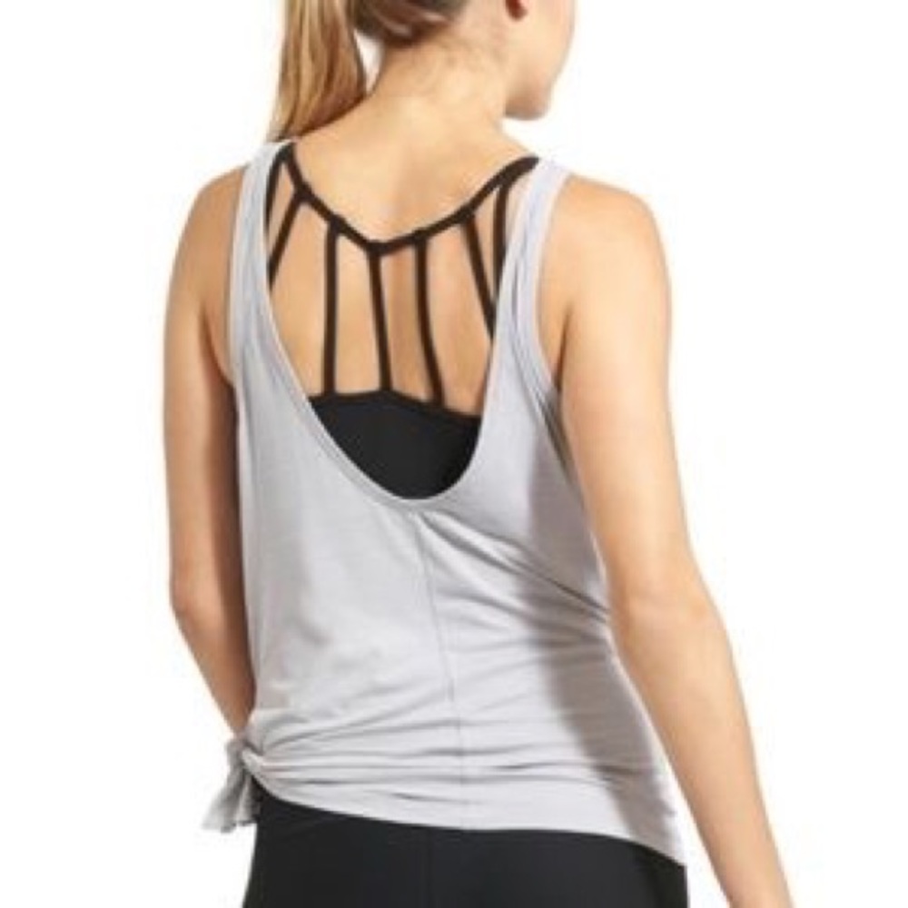 Athleta Light Gray Tank Top with Black Strappy Back